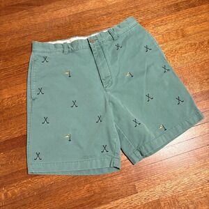 J.Crew Men's 35 Green Golf Embroidered‎ Chino Shorts Vintage Hong Kong 100% Cot